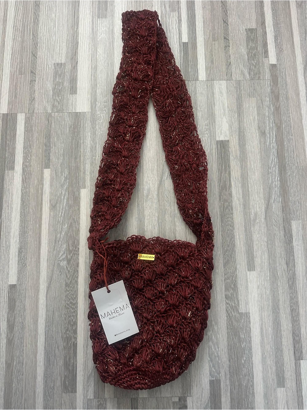 Mahema Hand-Crocheted Shoulder Bag – Wine Red – New with Tags
